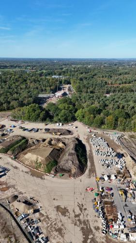 Wisley Lane Bridge construction and the hanger area used for materials storage - October 2023